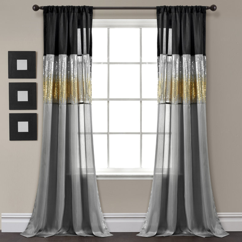 Panneau de rideau simple semi-diaphane avec passe-tringle Night Sky, l 42 po x L 95 po, Noir / gris