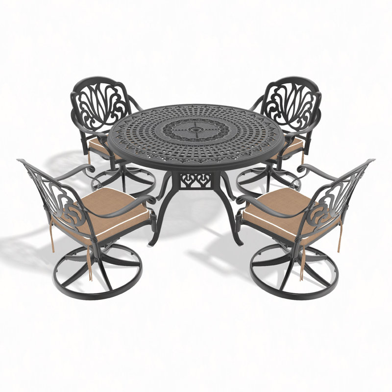 5-Piece All-Weather Cast Aluminum Dining Set, Include 4 Swivel Chairs And 47.24" Round Table With Frame, 4
