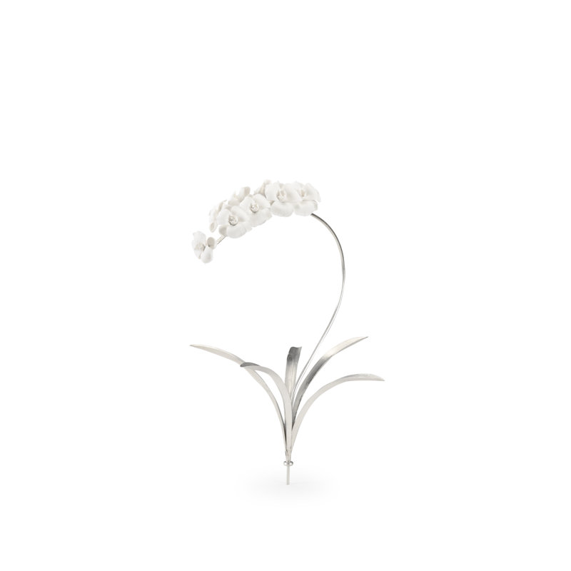 Matte White and Silver Potted Orchid Figurine