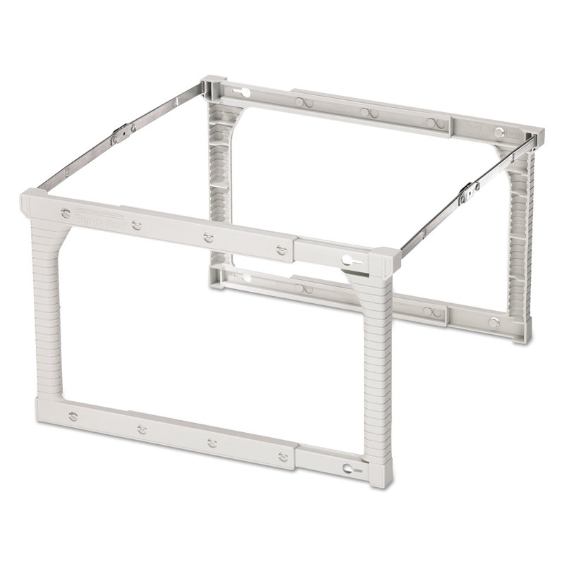 Adjustable White Plastic Hanging Folder Frame with Silver Accents
