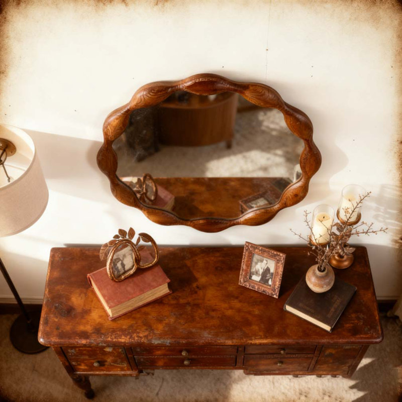 32.28" Solid Wood Round Mirror