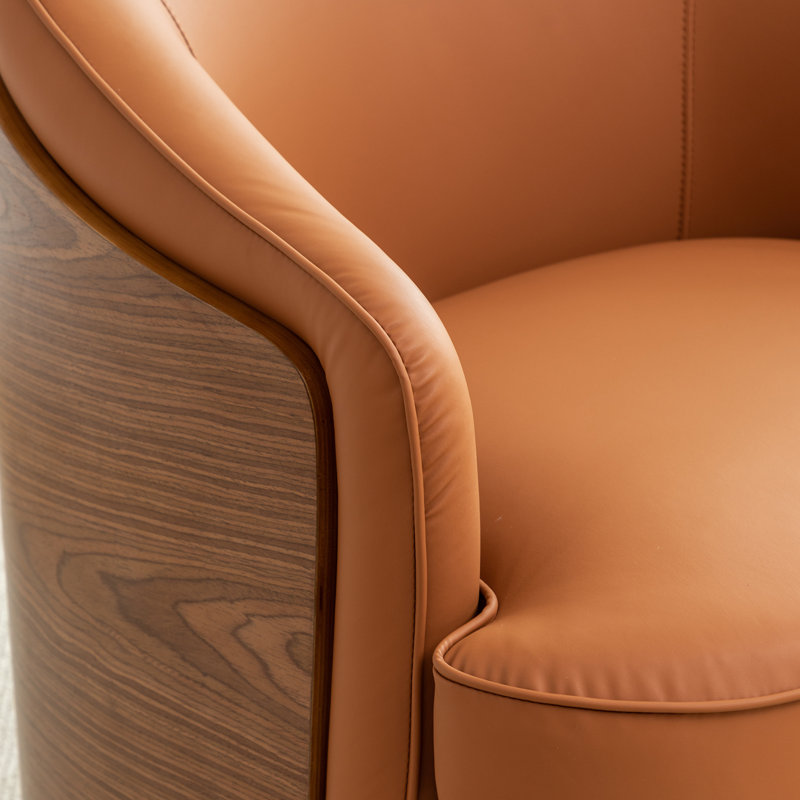 Faux Leather Swivel Barrel Chair, Yellow Brown