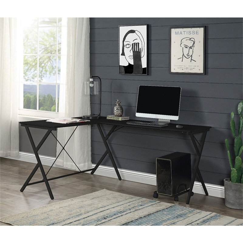 Bureau d'ordinateur en L avec support d'ordinateur, noir, H 28 po x l 62 po x P 47 po, Noir