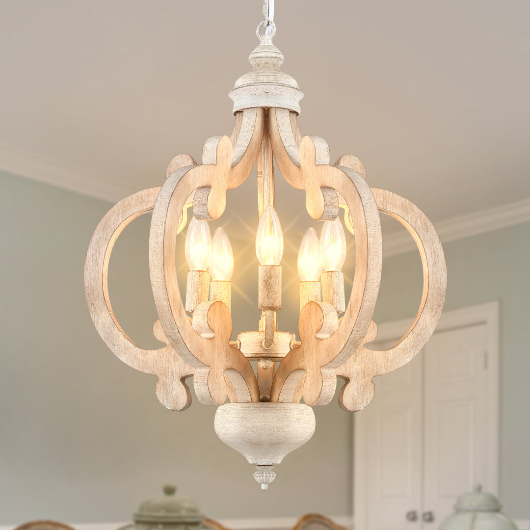 Sotion 5-Light Dimmable Farmhouse Geometric Chandelier Rustic Candle Style Pendant for Kitchen Island Cottage Ophelia & Co. 