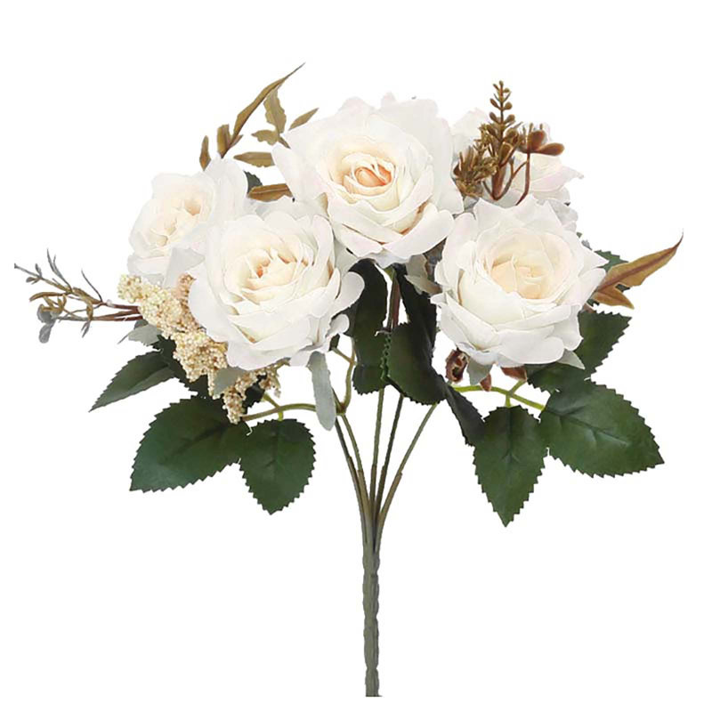  Faux fleurs artificielles pour décoration intérieure Flanelle fleurs roses pour décoration de fête de mariage, Blanc
