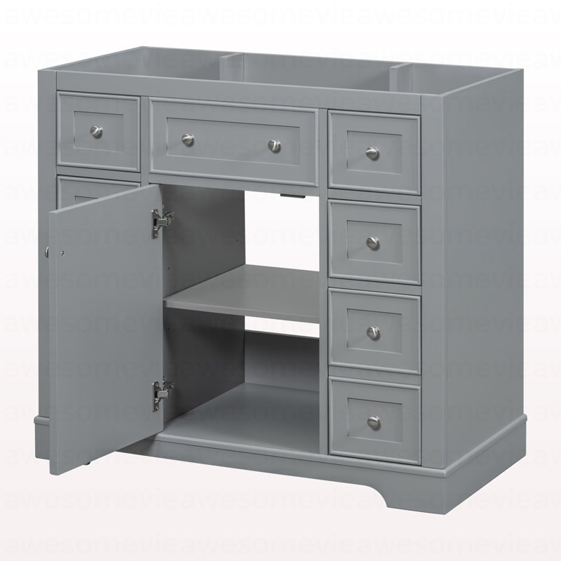 Meuble-lavabo 36 po sans lavabo, base d'armoire seulement, une armoire et six tiroirs, gris, Gris