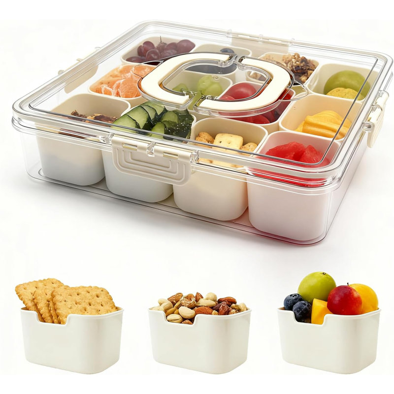 12 Compartment Snack Box Portable Snackle Box Container Divided Serving Tray with Lid and Handle
