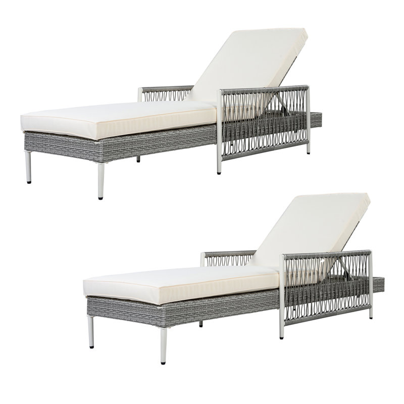 Ensemble de chaise longue double avec accoudoirs et fauteuil inclinable réglable, Gray