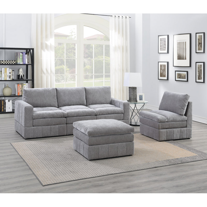 Andzelika Upholstered L-Shaped Sectional Reversible, Light Gray Polyester Blend