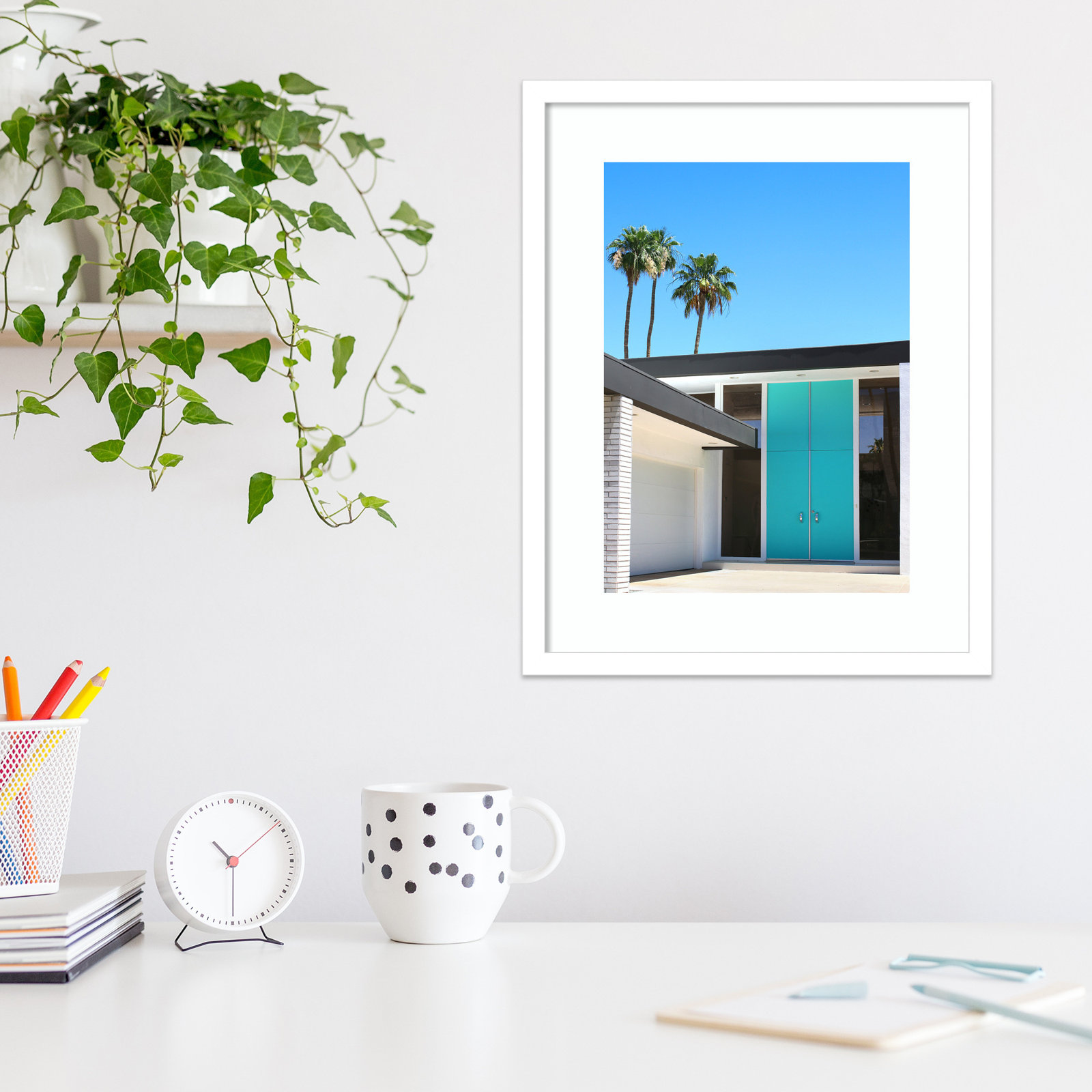 Palm Springs King by Rachel Dowd, White Framed, 34.38" H x 25.38" W x 0.875" D