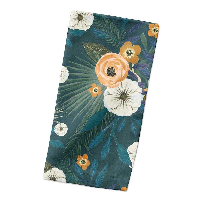 Gannaway Cotton Floral Square Napkin, Teal
