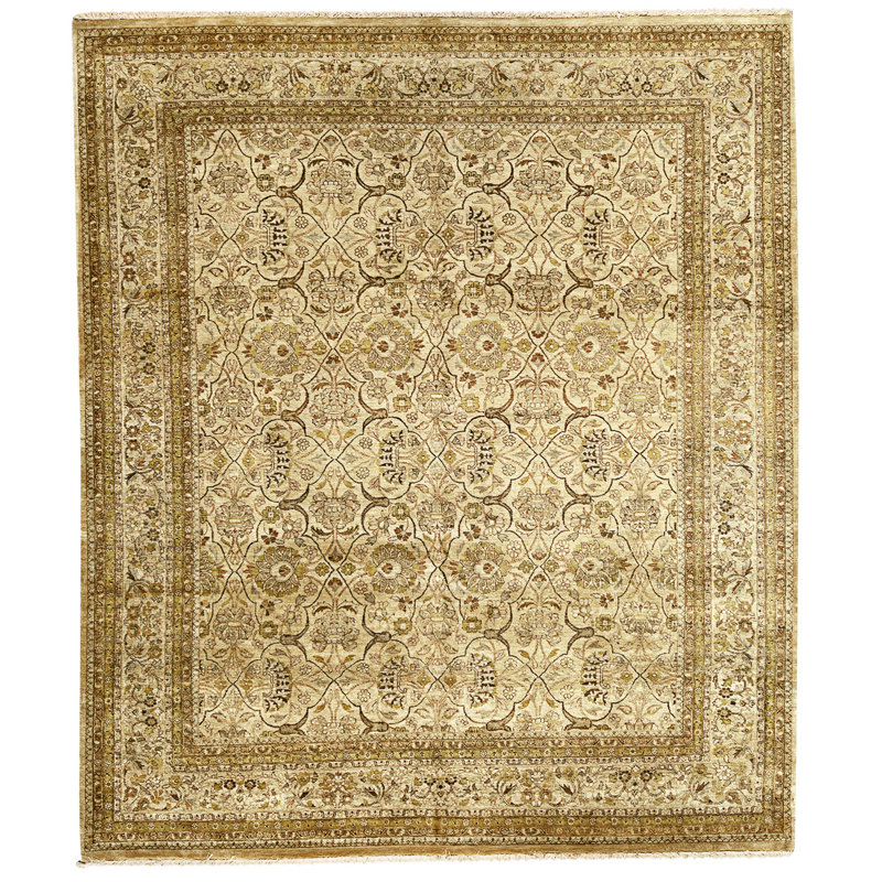 High-Quality Hand-Knotted Beige And Gold Area Rug