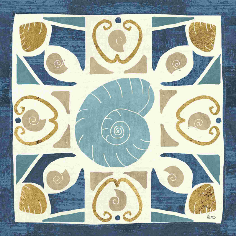 «Undersea Blue Tile IV» par Véronique Charron, impression sur toile tendue, H 36 po x l 36 po, Toile tendue, Non
