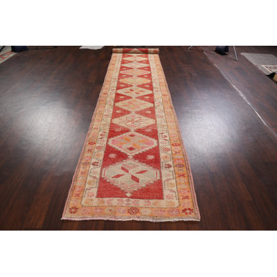 Aailiyah One-of-a-Kind 2'10" X 12'7" New Age Runner Wool Area Rug in Red