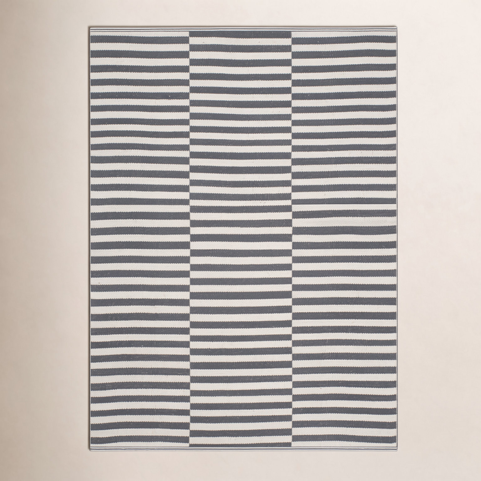 Ilona Ivory Gray Striped Cotton Rug, Rectangle 4' x 6'