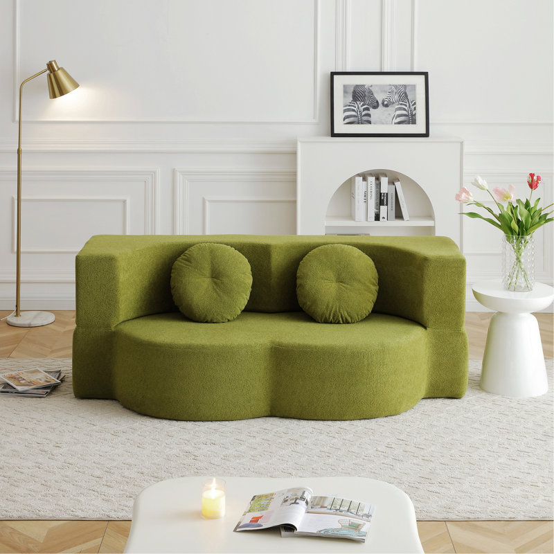 Canapé-lit de style contemporain, canapé-lit pliant 2 en 1 avec oreiller, canapé-lit pour espaces de vie, Lin vert, Green