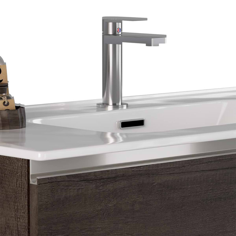 Duo 24" Single Vanity With Integrated Ceramic Top, Weathered Oak, White, 24"