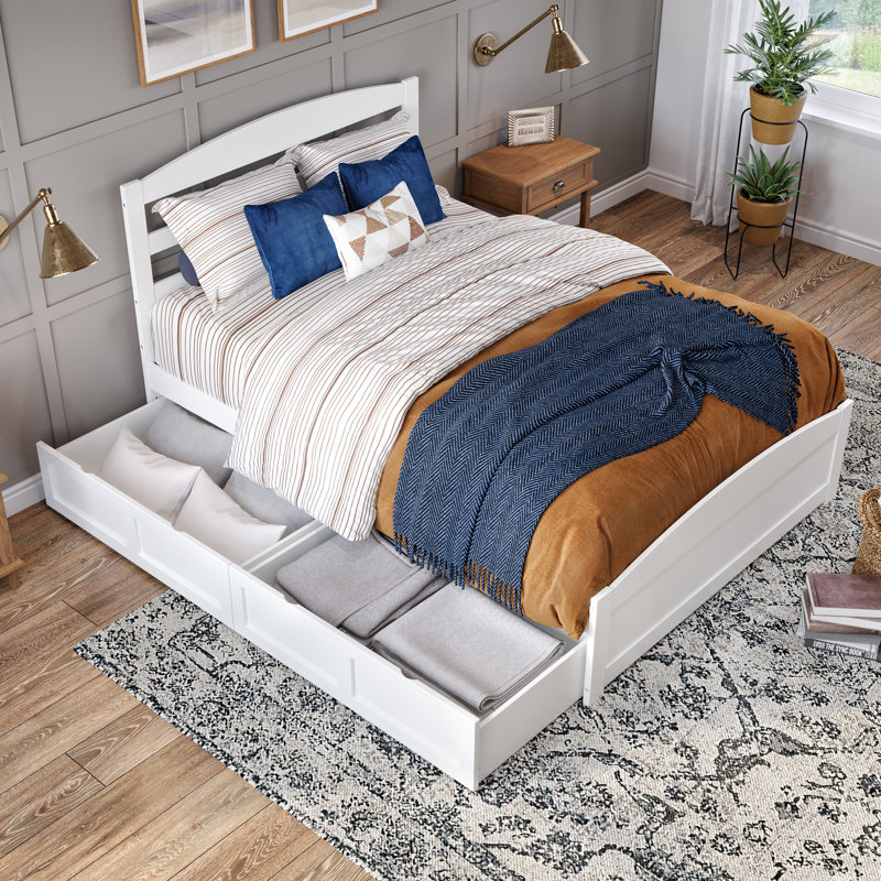 Elliana Solid Wood Slat Storage Bed, White, Queen