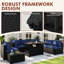 Ensemble de conversation pour patio en osier pour 6 personnes avec coussins, table basse et table de foyer d'extérieur 44 po Caradog-1396432054