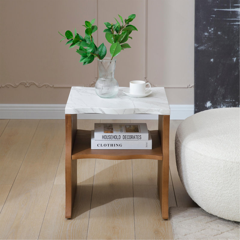 Table de bout moderne avec tablette de rangement 17,72 po Whisper Of Waves, Noyer brun
