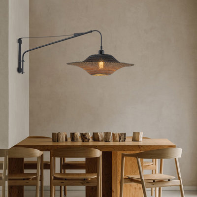 Lampe murale ajustable à bras articulé Vienna en bras de rotin extensible noir mat