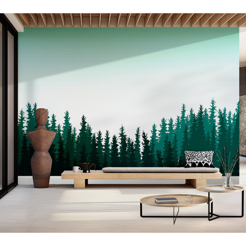 Papier peint de qualité supérieure - Silhouette de forêt, L 120 po x l 180 po