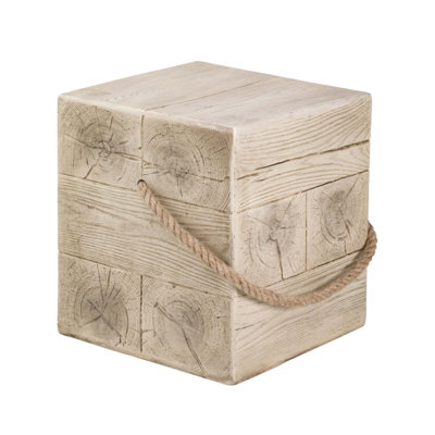 Outdoor Wood Grain Square MGO Side Table With Simulated Braided Cord – Indoor Retro End Table For Home & Patio Decor