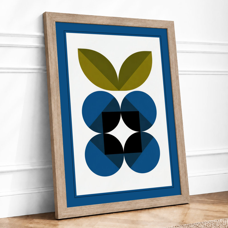 Blueberry Geometry Minimalist - Framed Print, Oak, A4 - 29.7 x 21.0 cm