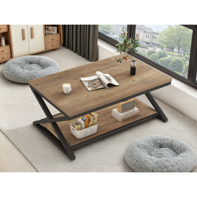 Coffee Table, 17.75" H x 47.24" L x 23.62" W, Rustic Oak