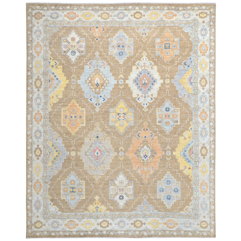 Tapis brun et beige de haute qualité noué à la main