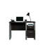 Bureau brun foncé pour atelier de loisirs créatifs et bureau, design compact à un seul piétement, tiroir de rangement avec butées métalliques, structure moderne noire et argentée, tiroir à fermeture fluide, 114 cm de long, 46 cm de hauteur
