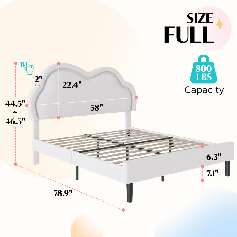 Landover Full Upholstered Platform Bed with LED Cloud-Shaped Headboard, Cream, Full / Double, Cream