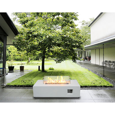 Table rectangulaire pour foyer d'extérieur au gaz propane blanc antique de 52 po 2024, 65 000, légère, pour une construction de détente en plein air, flamme réglable, avec puce de verre mélangée et lave, coupe-vent, imperméable