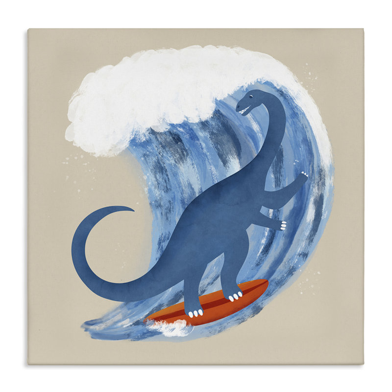 «Surfing Dino Brontosaurus», art mural sur toile par Carrie Cantwell, H 36 po x l 36 po