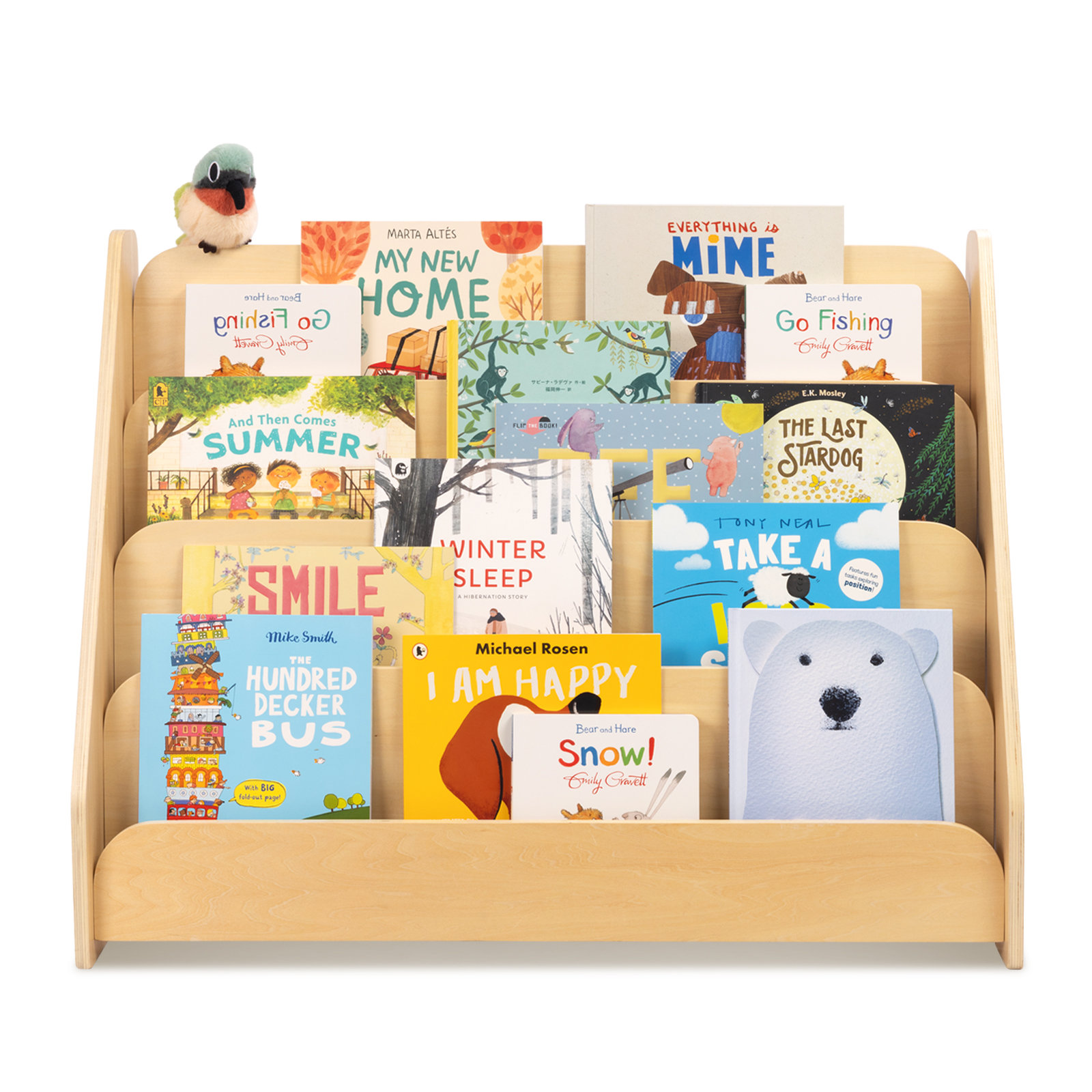 Wood Kids Bookshelf, 4-tier Front Facing Book Display Shelf
