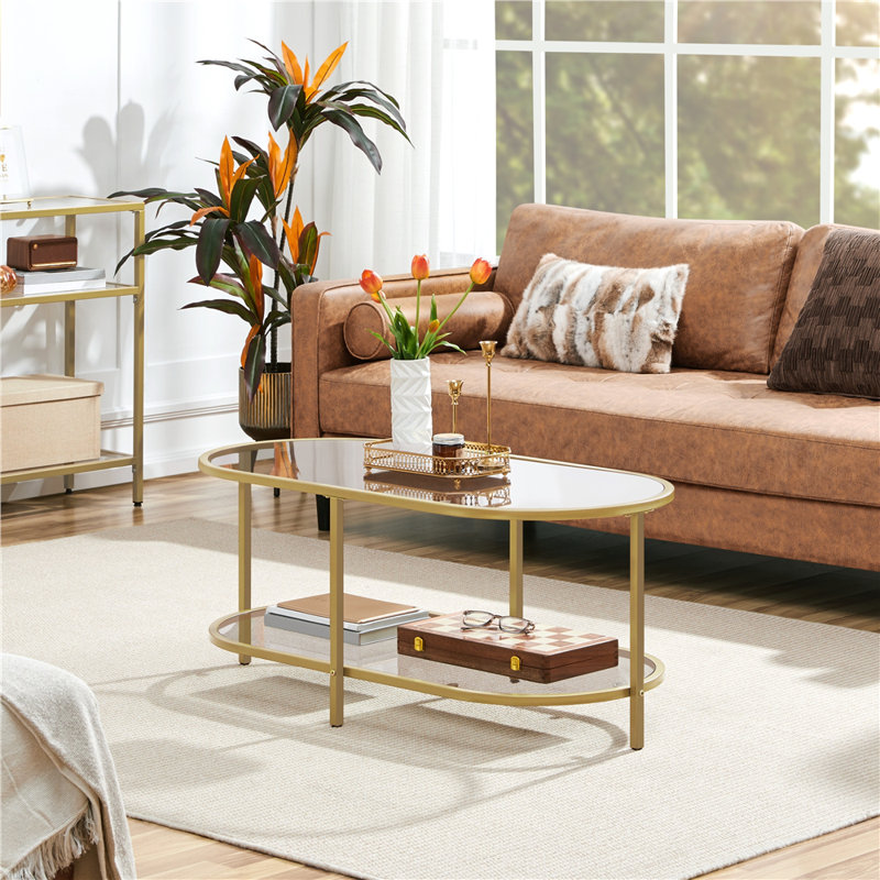 Glass Oval Coffee Table, Gold