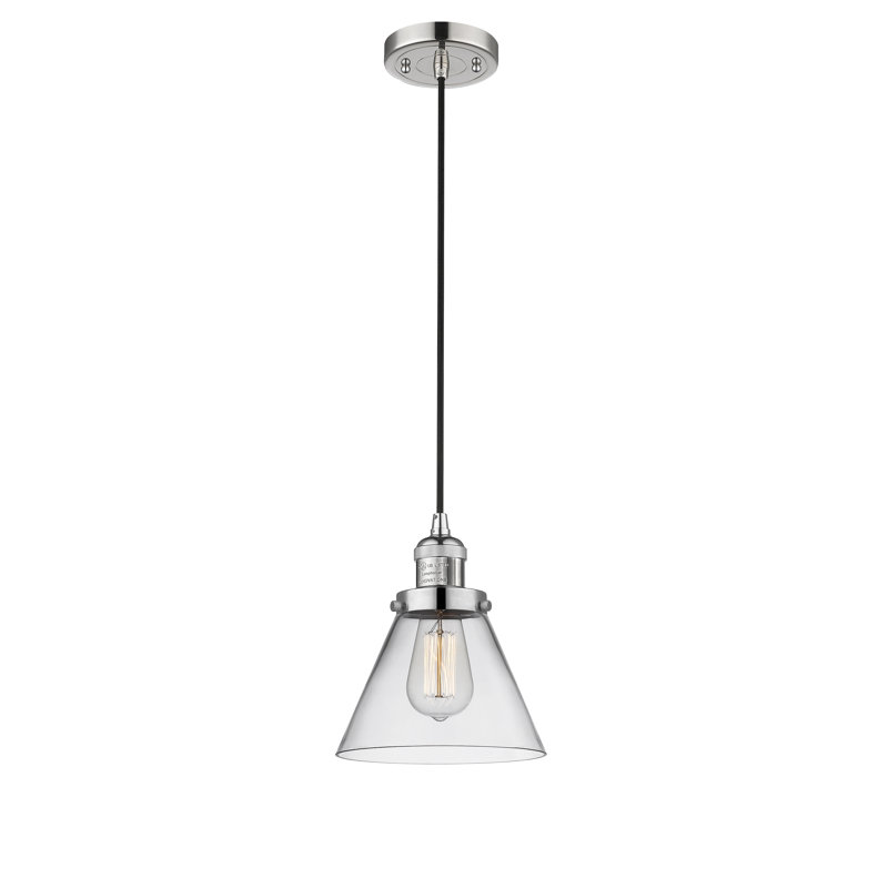 Luminaire suspendu conique à 1 lumière Parkview, H 9,13 po x l 6,25 po x P 6,25 po, Transparent, Nickel poli