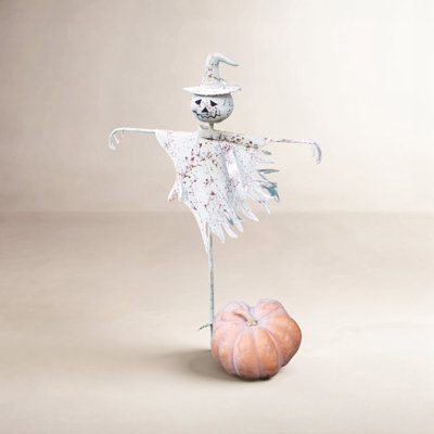 Lenay Rustic White Metal Scarecrow Yard Stake