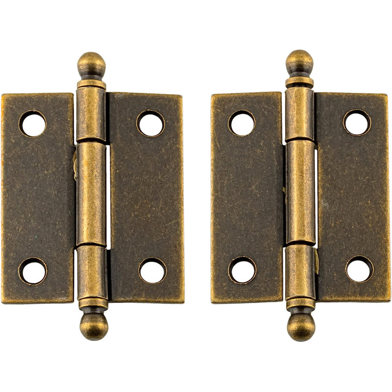 Charnières à culot moyen avec embouts sphériques (1 15/16 po de haut x 1 5/8 po de large), Laiton antique, Fer