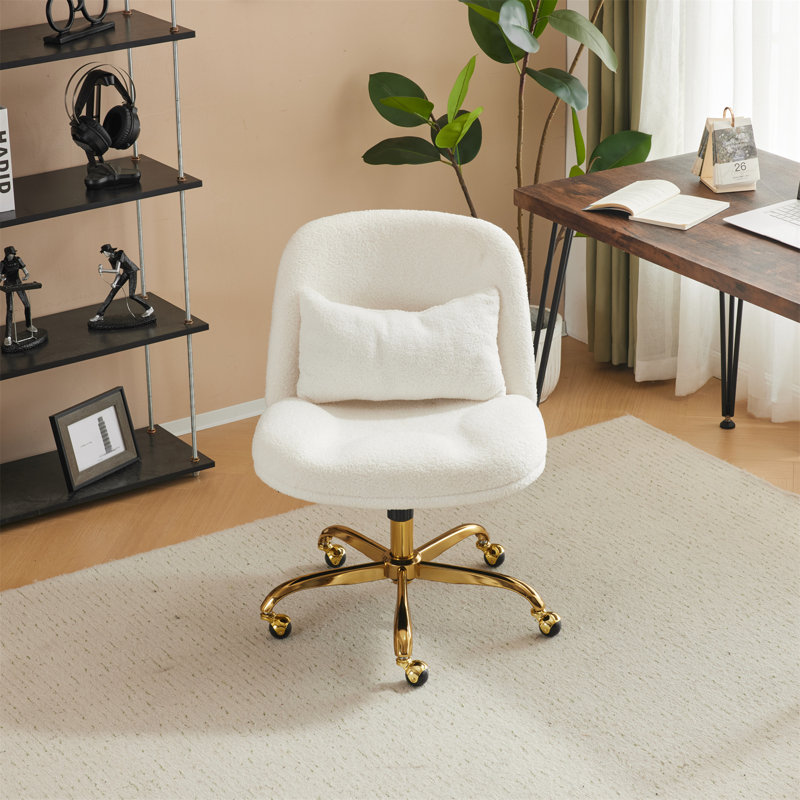 Swivel Chair with Teddy Velvet Modern Office Desk Chair, Cream