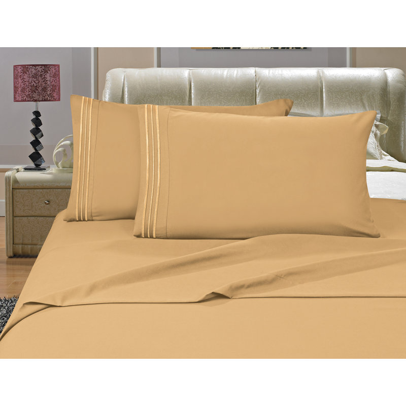  Ensemble de draps 1500 fils, Lit double, Doré