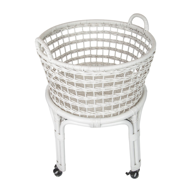 Panier à linge Rolling Wicker, Blanc