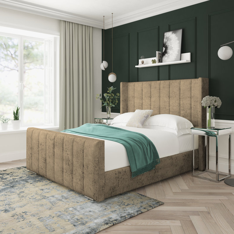 Aspen Marble Upholstered Ottoman Bed Frame, Double (4'6), Mink