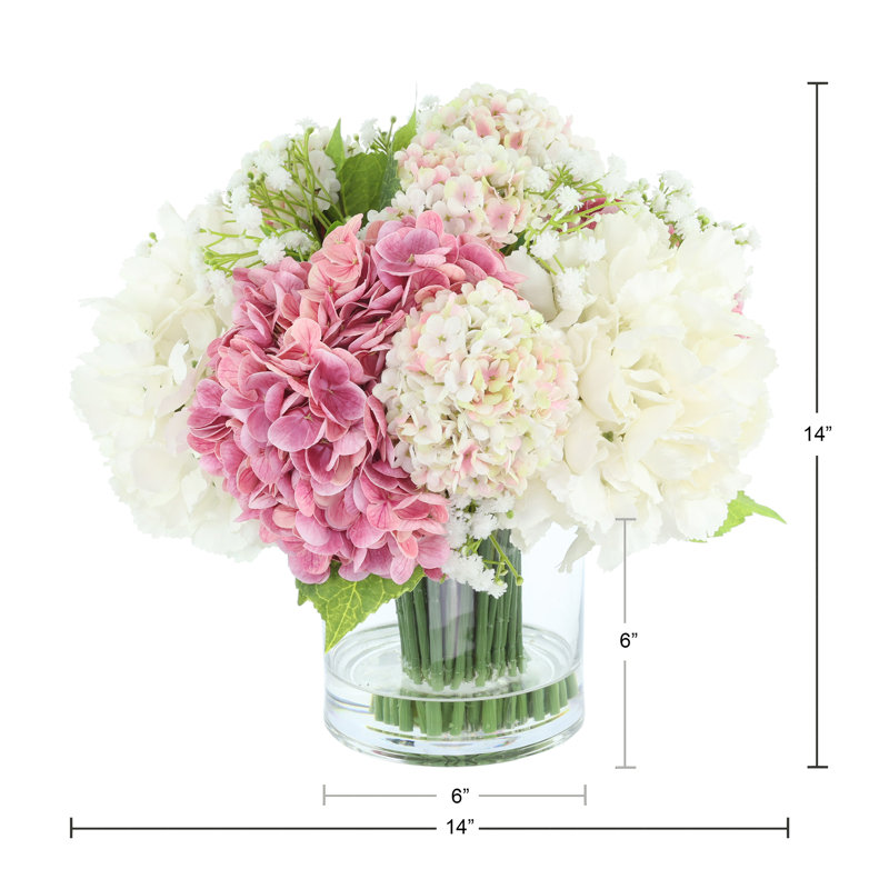 Hydrangea and Viburnum Arranged in Glass Vase