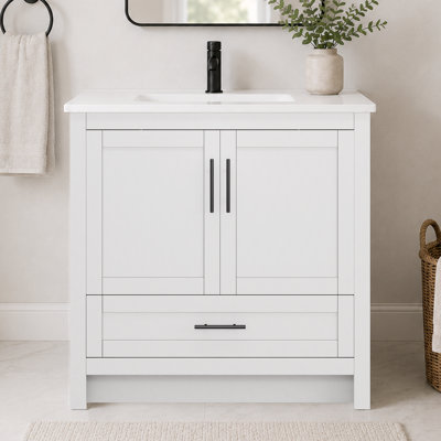 Lumina 36" Single Freestanding Bathroom Vanity with Ceramic Sink,White,Hardwood Plywood,Soft-Close Doors & Interior Adjustable Storage
