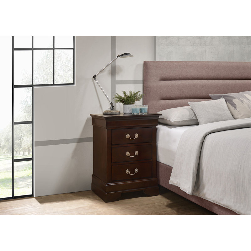 Louis Phillipe Nightstand with 3 Drawers Bed Side Table  Nightstand Bedroom End Tables, Brown