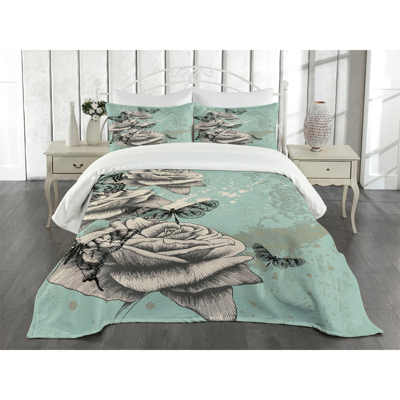 Adelinah Polyester Floral Bedspread with Pillow Shams, 220 x 264 cm Bedspread - 2 Shams