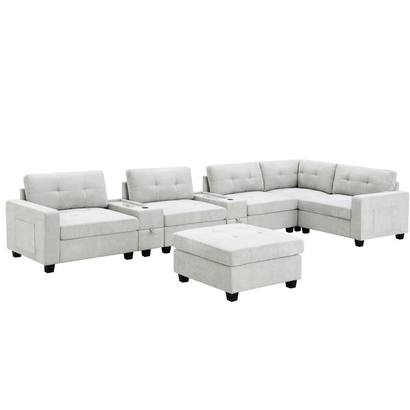 Canapé modulaire en chenille avec charge câblée et sans fil, mobile, rangement caché, rangement supplémentaire, taches, maison élégante