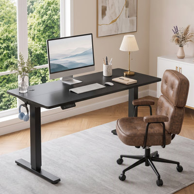Electric Height Adjustable Standing Desk with PU Leather Office Chair