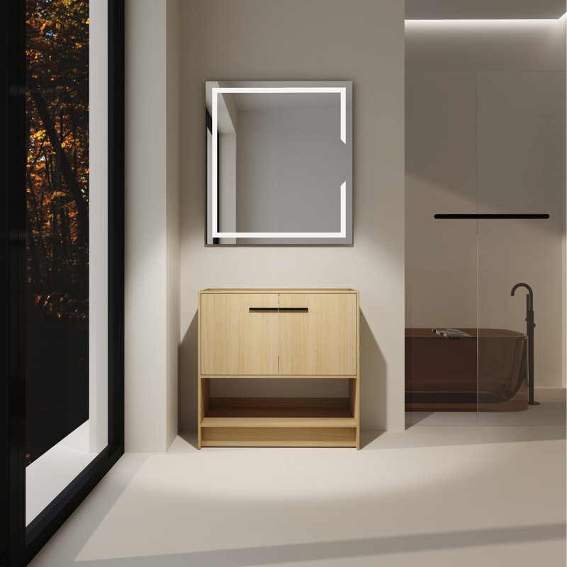 36" Bathroom Vanity, Freestanding Plywood Construction With 2 Doors, Water Resistance, Easy Assembly, American Design, Oak Sparkle Cabinet Plywood, Glow